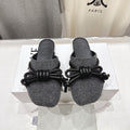 LOEWE 26S MULE LOAFERS IN DARK GREY CALFSKIN AND FABRIC KNOT DETAIL