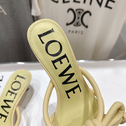 LOEWE 26S KITTEN HEEL KNOT SANDALS IN BUTTER YELLOW CALFSKIN