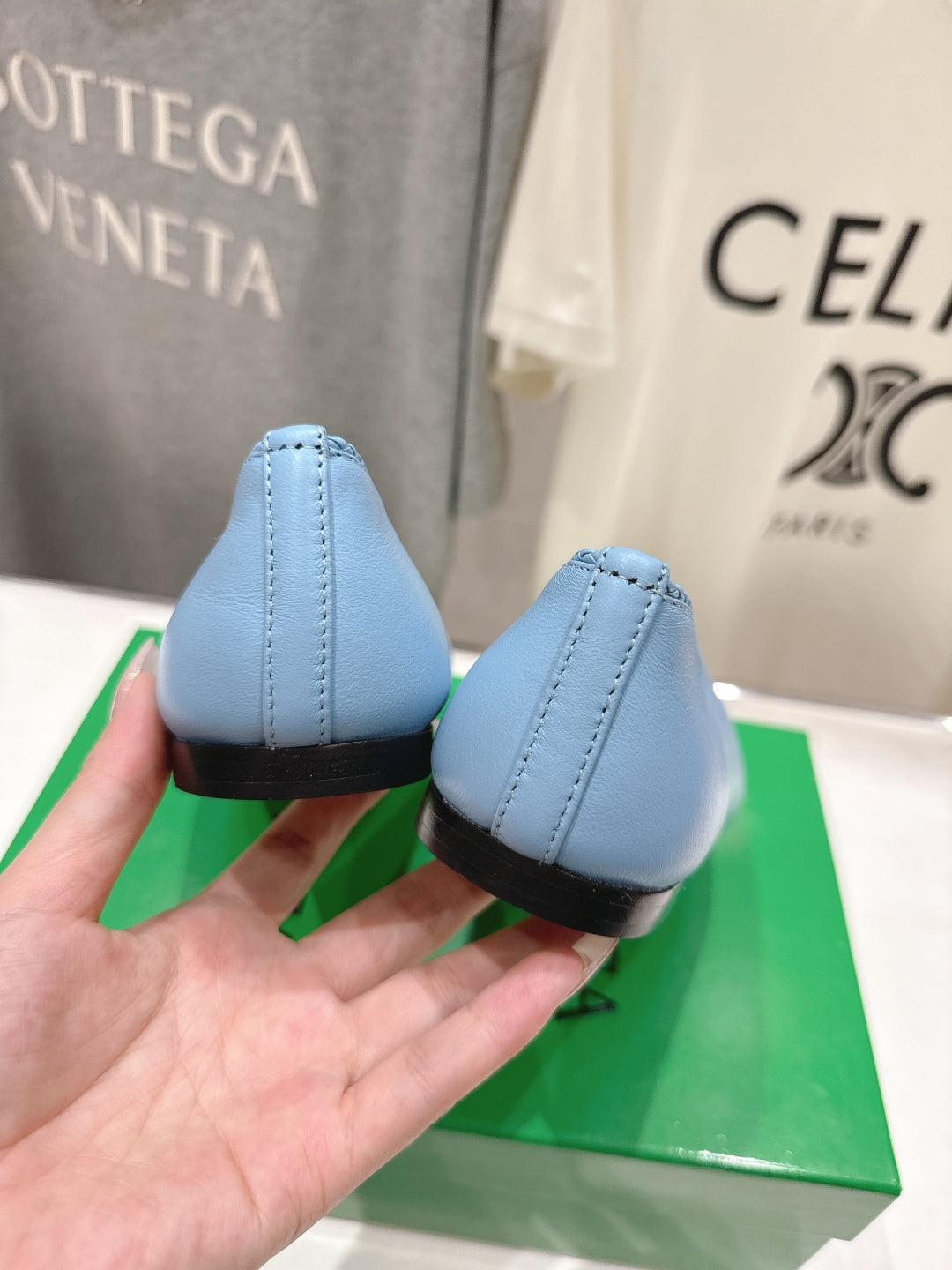 BOTTEGA VENETA 26S BALLET FLATS IN PASTEL BLUE LAMBSKIN