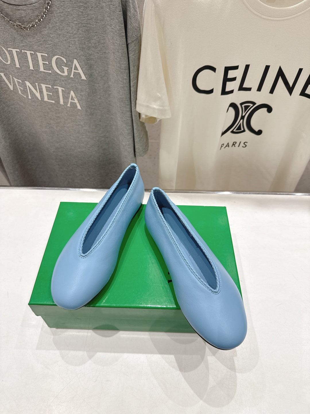 BOTTEGA VENETA 26S BALLET FLATS IN PASTEL BLUE LAMBSKIN
