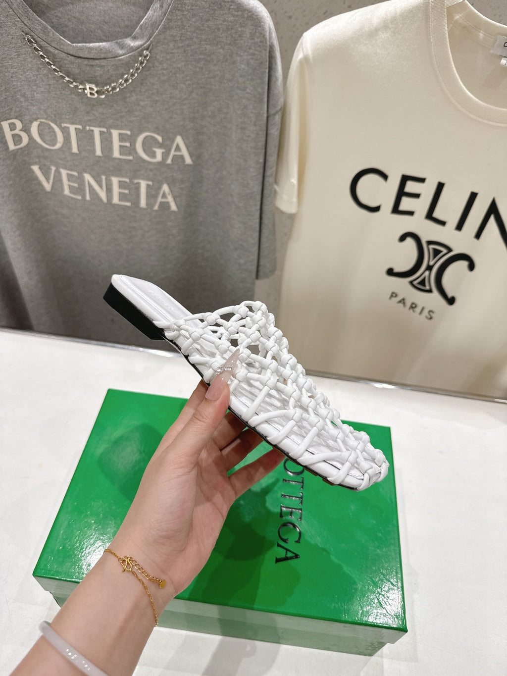 BOTTEGA VENETA 26S WOVEN MULES IN WHITE LAMBSKIN