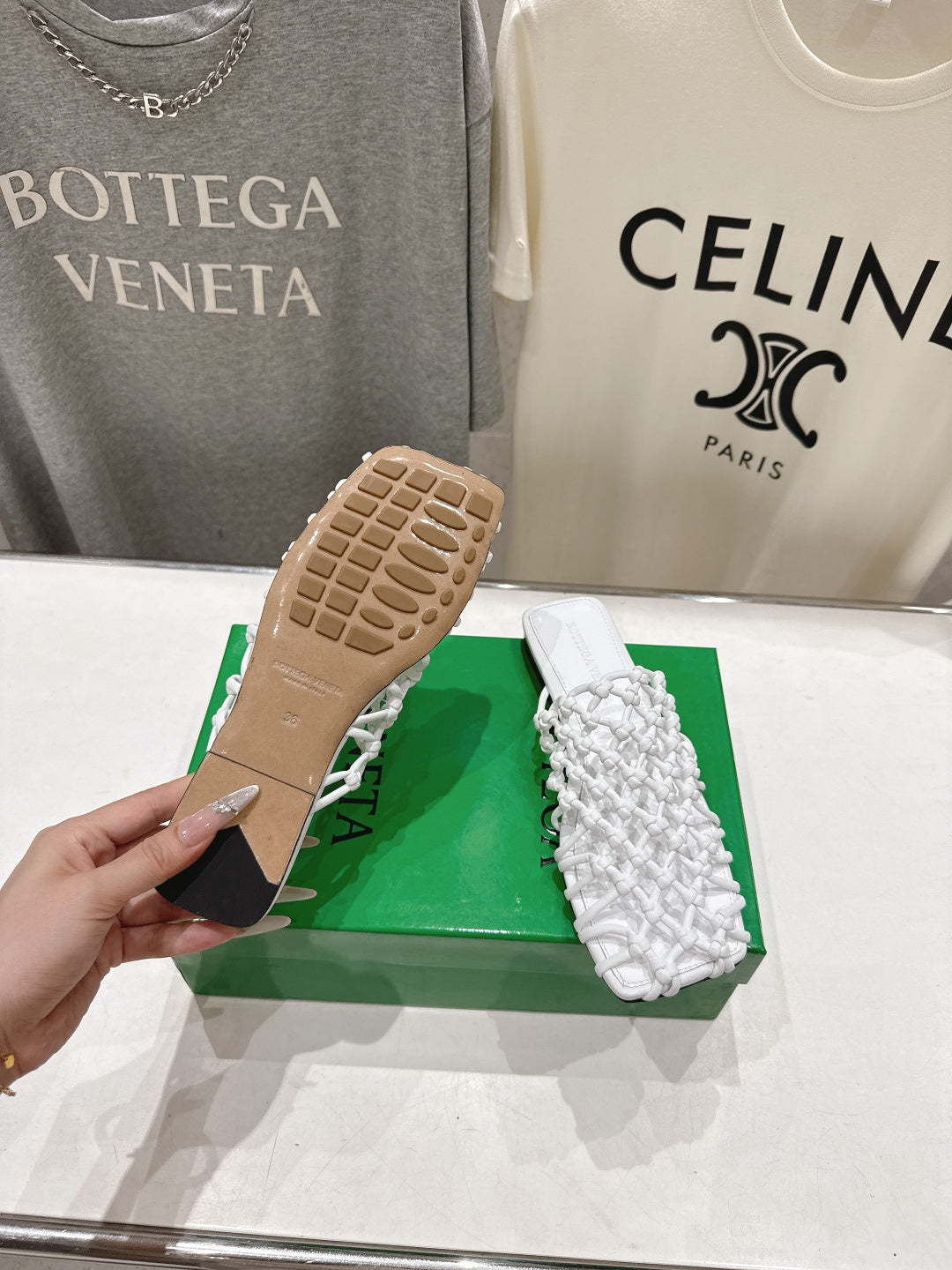 BOTTEGA VENETA 26S WOVEN MULES IN WHITE LAMBSKIN