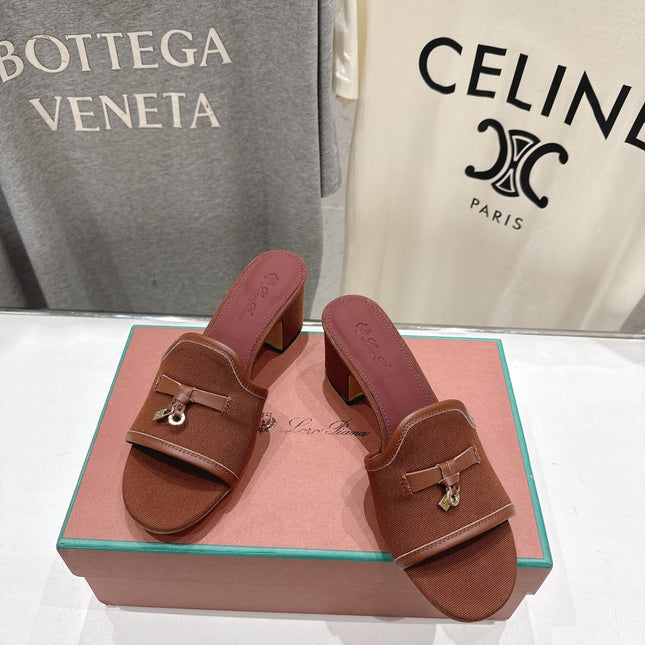 LP 26S HIGH HEEL SANDALS IN DARK BROWN CANVAS AND CALFSKIN