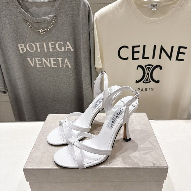 JIMMY CHOO 26S HIGH-HEELED SANDALS 100 MM IN WHITE LAMBSKIN STYLE 1