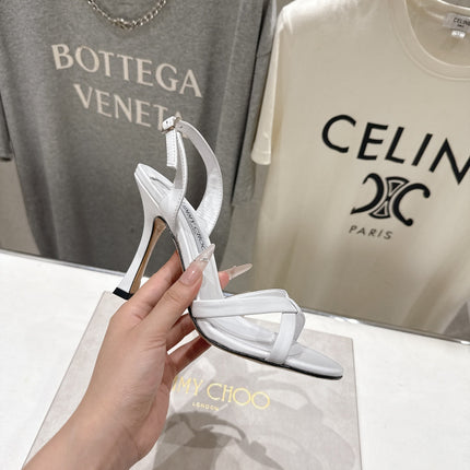 JIMMY CHOO 26S HIGH-HEELED SANDALS 100 MM IN WHITE LAMBSKIN STYLE 1