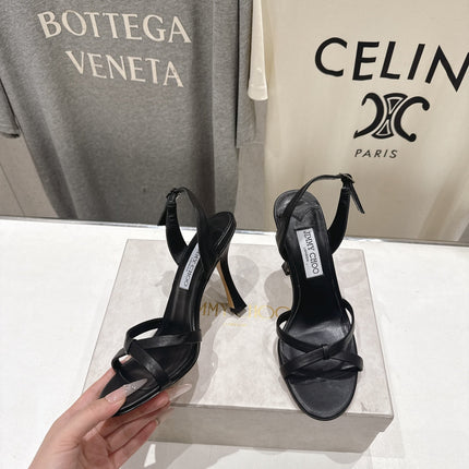JIMMY CHOO 26S HIGH-HEELED SANDALS 100 MM IN BLACK LAMBSKIN