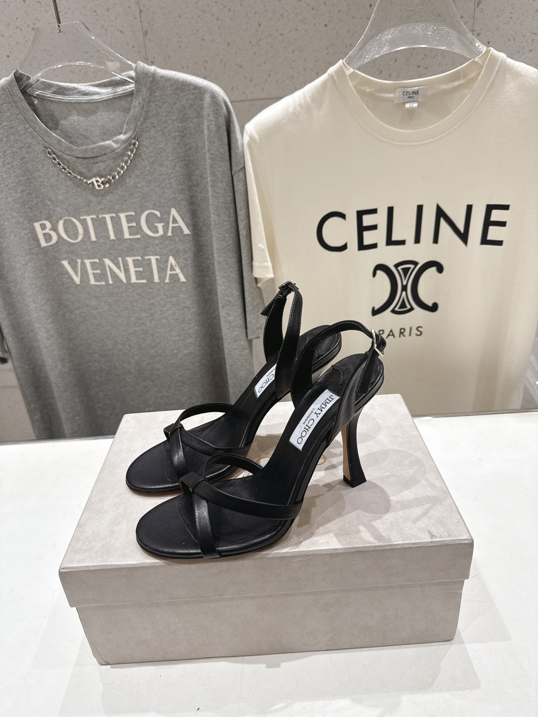 JIMMY CHOO 26S HIGH-HEELED SANDALS 100 MM IN BLACK LAMBSKIN