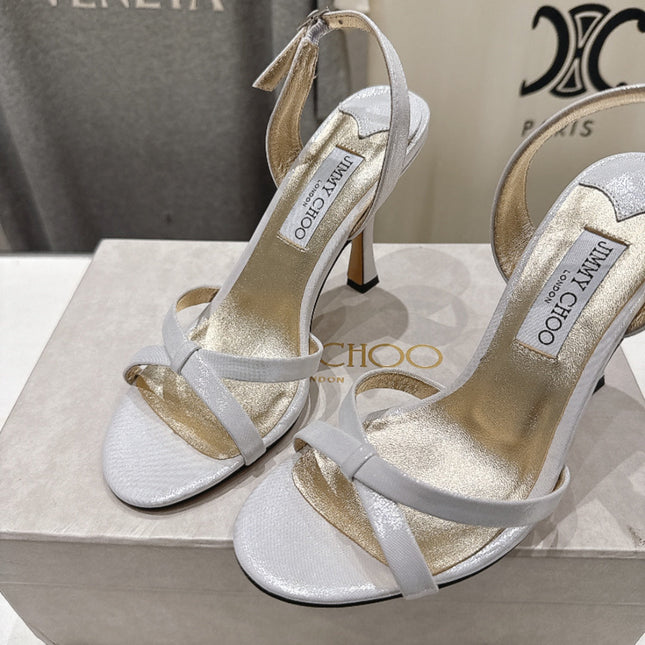 JIMMY CHOO 26S HIGH-HEELED SANDALS 100 MM IN WHITE LAMBSKIN