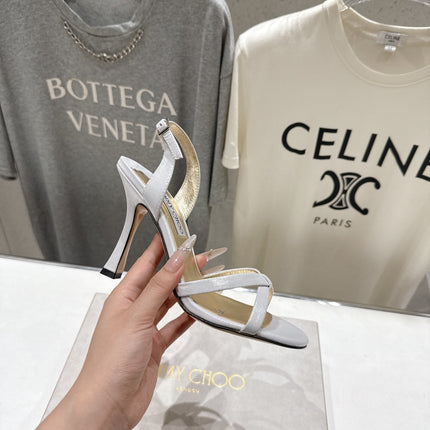 JIMMY CHOO 26S HIGH-HEELED SANDALS 100 MM IN WHITE LAMBSKIN