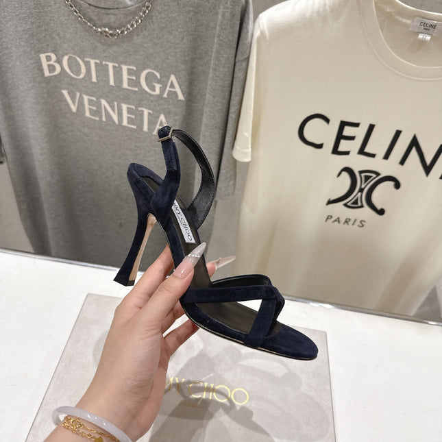 JIMMY CHOO 26S HIGH-HEELED SANDALS 100 MM IN BLACK VELVET