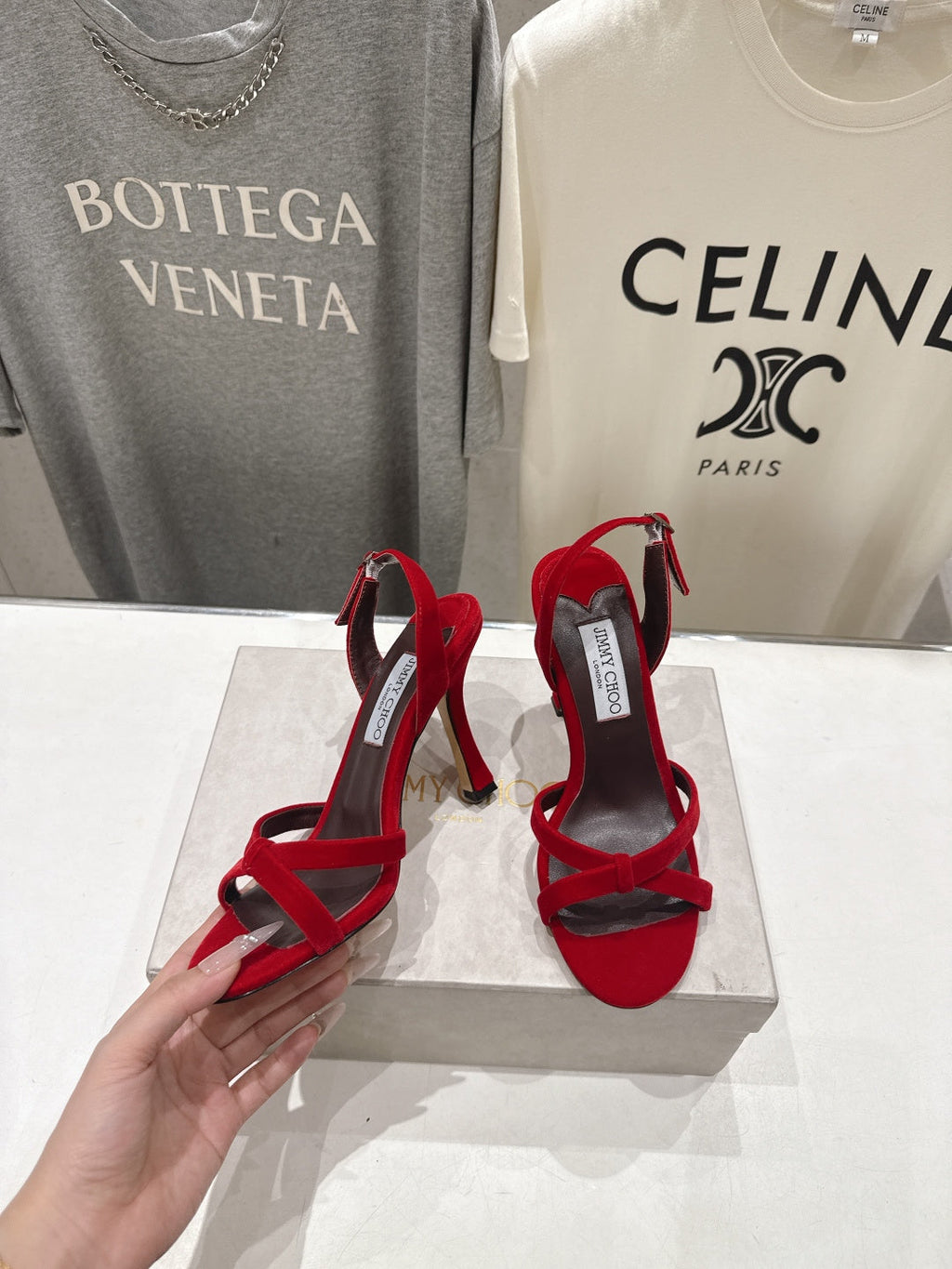 JIMMY CHOO 26S HIGH-HEELED SANDALS 100 MM IN RED VELVET