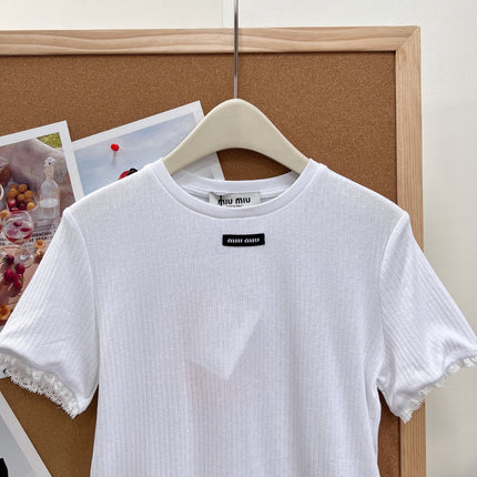 MIUMIU 26S LACE TRIM KNIT CROPPED TOP 1190
