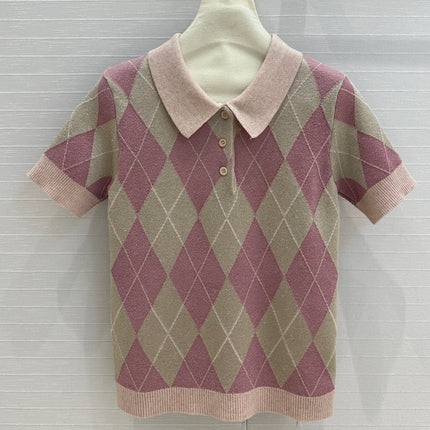 Gucci 25 Short-sleeved Knitted Sweater Pink Wool