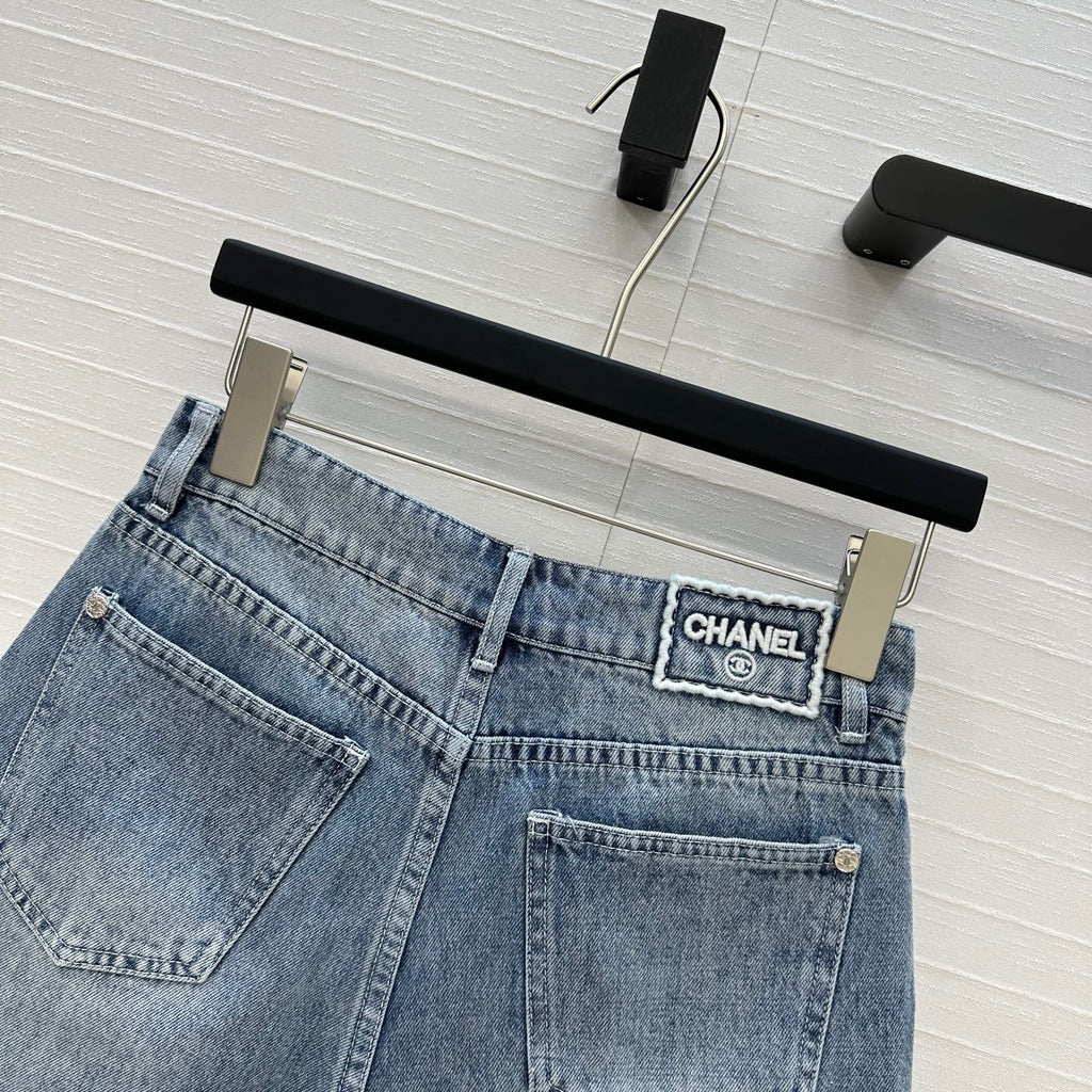 CC 25 Embroidered Short Blue Denim Cotton