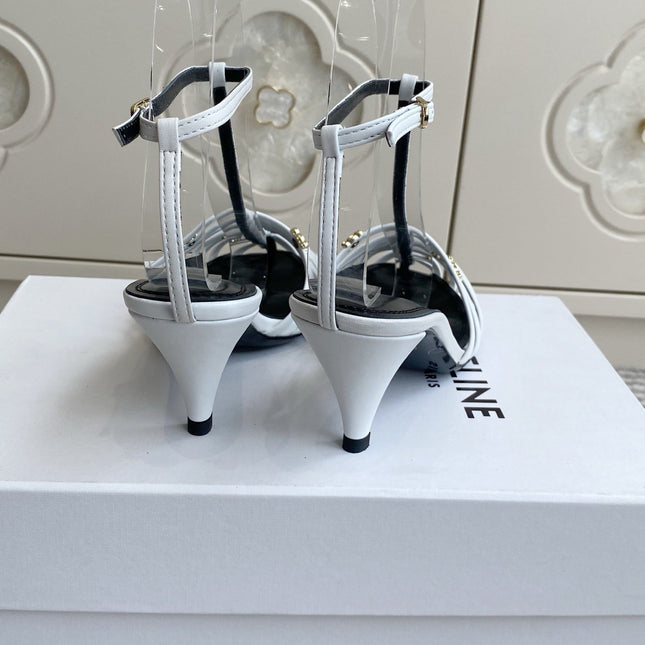 CELINE 26S CLEA TRIOMPHE GLADIATOR HEEL SANDALS 60 MM IN WHITE LAMBSKIN