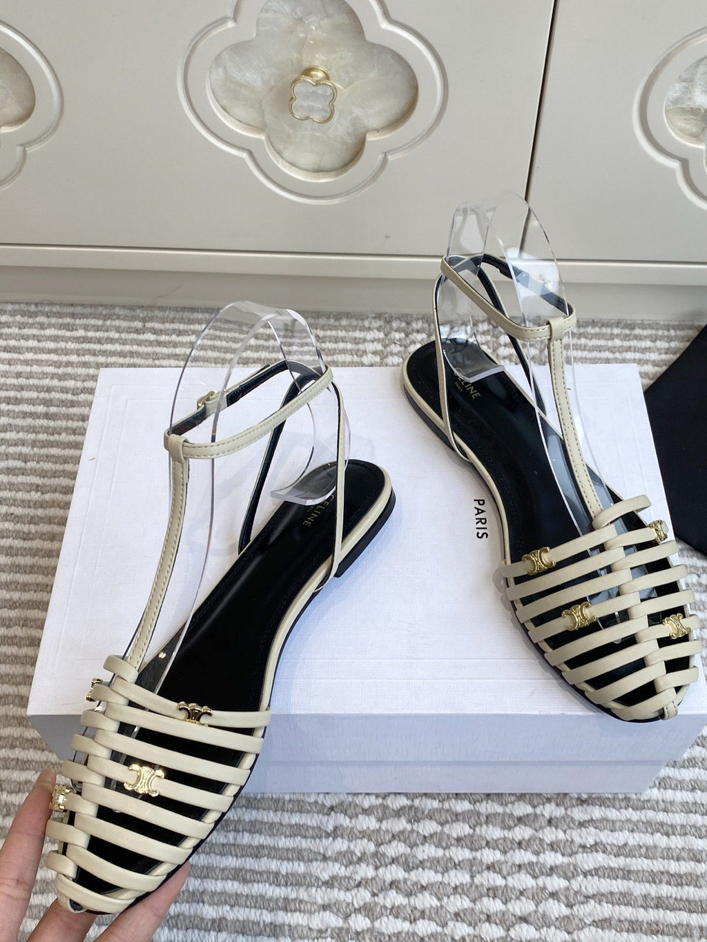 CELINE 26S CLEA TRIOMPHE GLADIATOR SANDALS IN BEIGE LAMBSKIN