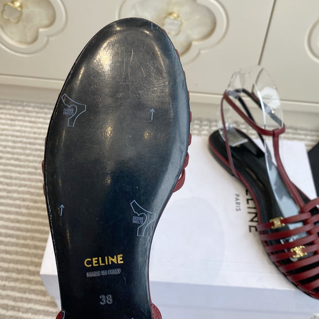 CELINE 26S CLEA TRIOMPHE GLADIATOR SANDALS IN DARK RED LAMBSKIN