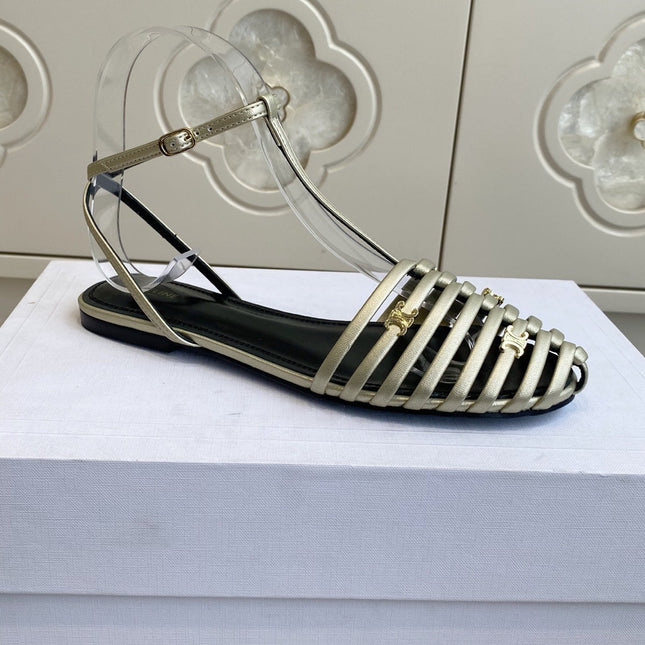 CELINE 26S CLEA TRIOMPHE GLADIATOR SANDALS IN CHAMPAGNE GOLD LAMBSKIN