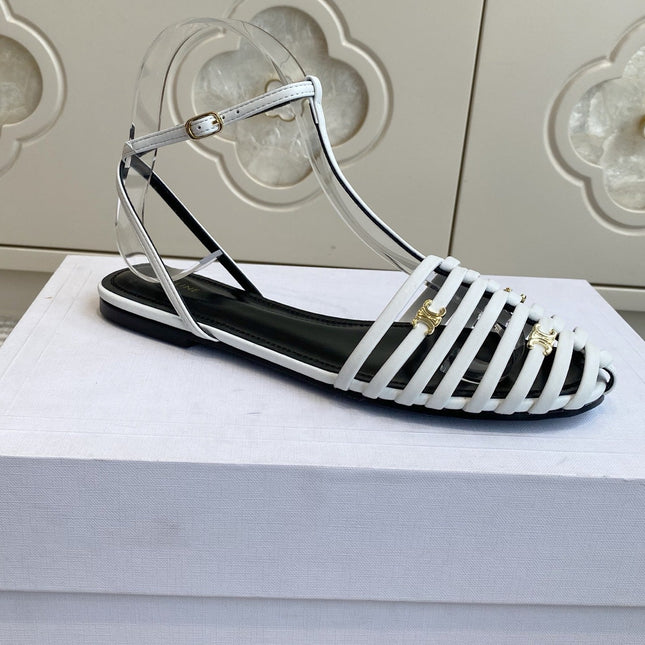 CELINE 26S CLEA TRIOMPHE GLADIATOR SANDALS IN WHITE LAMBSKIN
