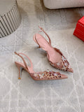 RENE CAOVILLA 26S HEELED SLINGBACKS 65 MM IN NUDE PINK CRYSTAL FLOWERS