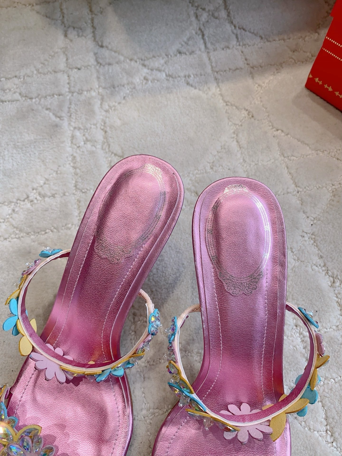 RENE CAOVILLA 26S HEEL SANDALS 65 MM IN METALLIC PINK LAMBSKIN CRYSTAL FLOWER EMBELLISHMENTS