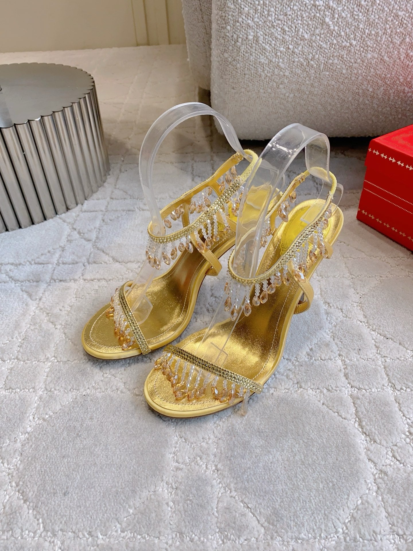 RENE CAOVILLA 26S CLEO HIGH HEELS SANDALS 95 MM IN GOLD LAMBSKIN STYLE 16