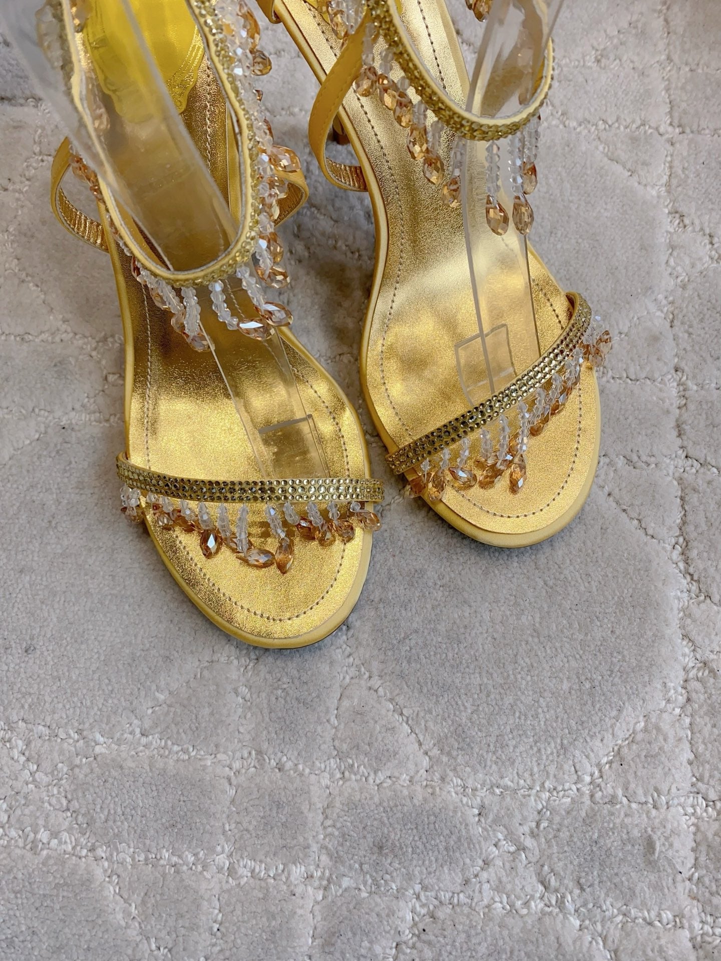 RENE CAOVILLA 26S CLEO HIGH HEELS SANDALS 95 MM IN GOLD LAMBSKIN STYLE 16