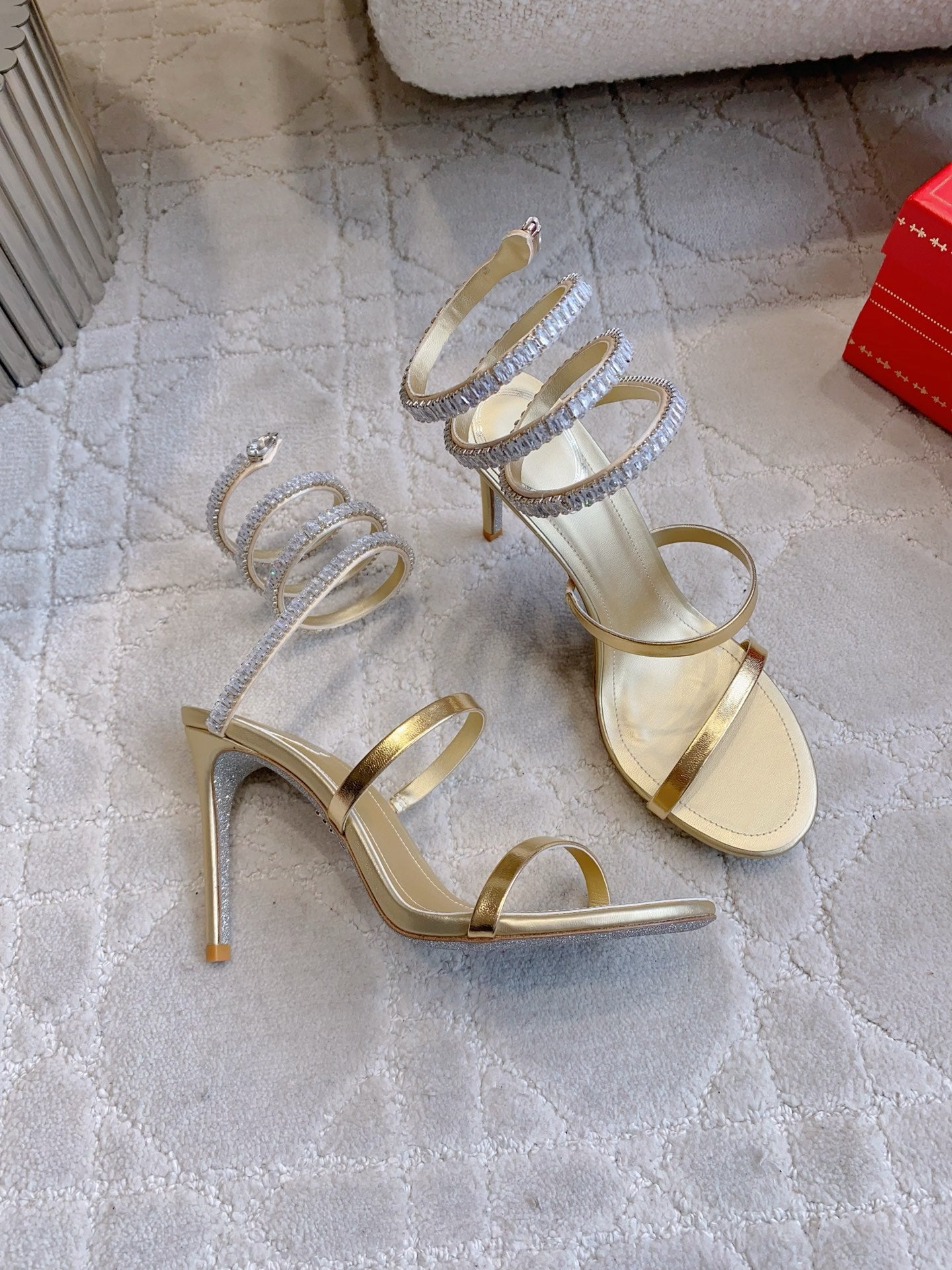 RENE CAOVILLA 26S CLEO HIGH HEELS SANDALS 95 MM IN GOLD LAMBSKIN STYLE 19