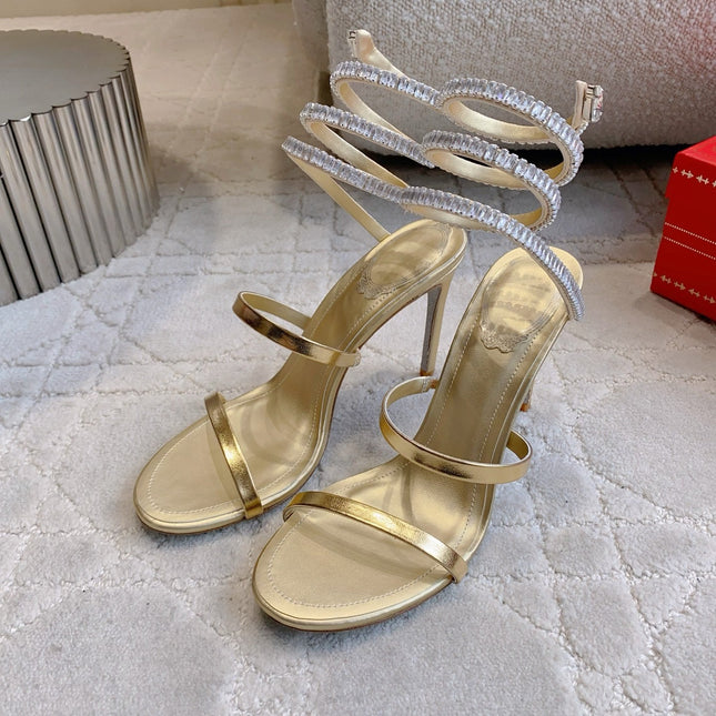 RENE CAOVILLA 26S CLEO HIGH HEELS SANDALS 95 MM IN GOLD LAMBSKIN STYLE 19