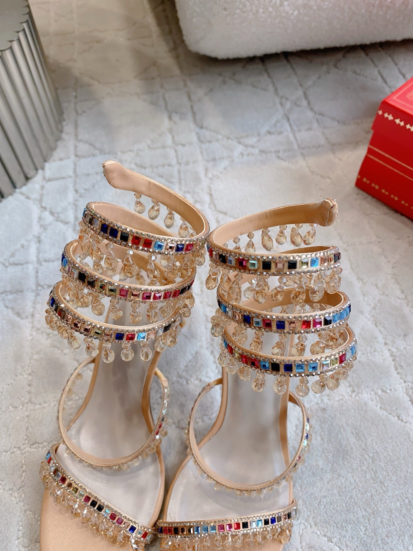 RENE CAOVILLA 26S CLEO HIGH HEELS SANDALS 95 MM IN BEIGE LAMBSKIN STYLE 17