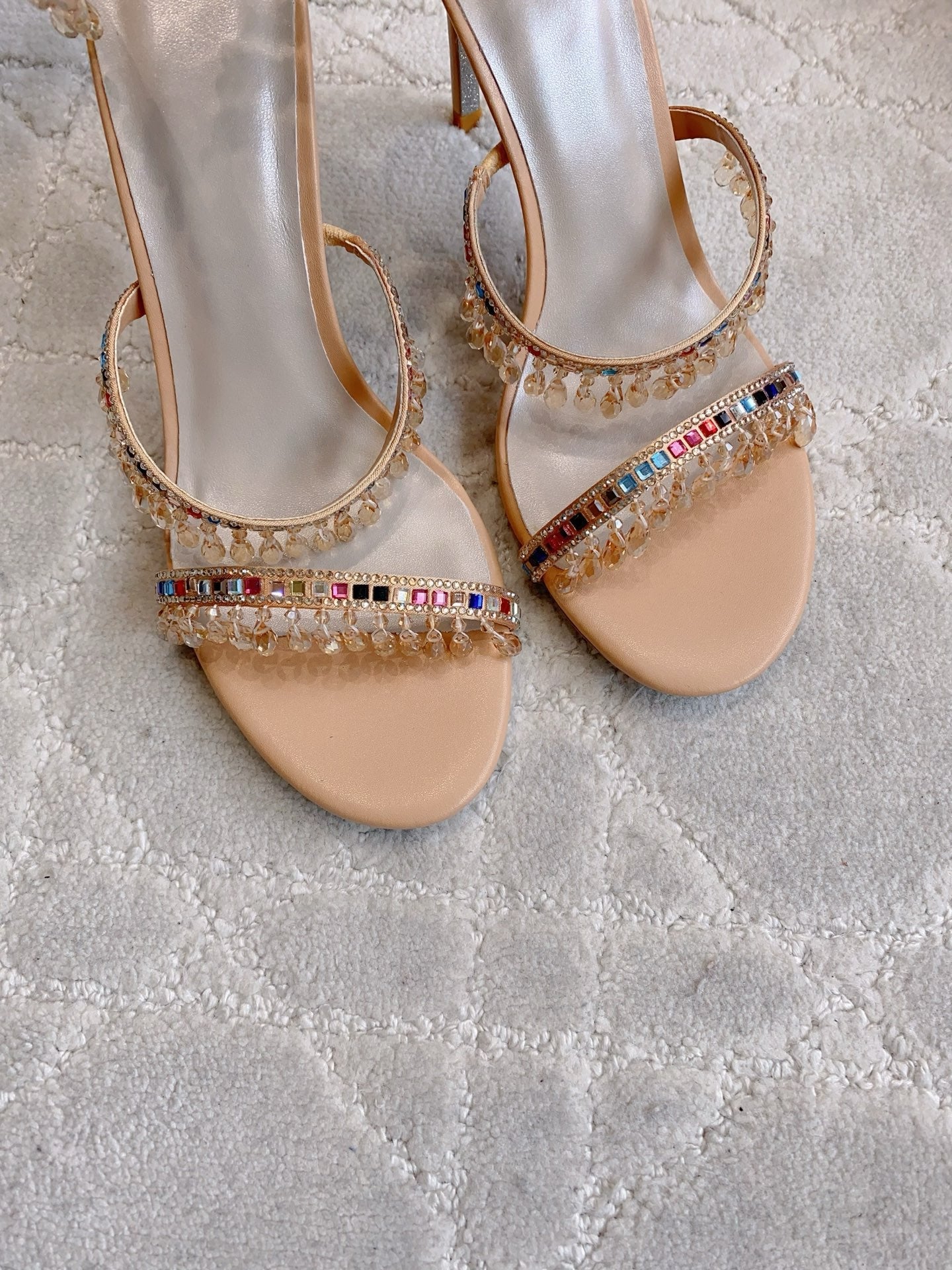 RENE CAOVILLA 26S CLEO HIGH HEELS SANDALS 95 MM IN BEIGE LAMBSKIN STYLE 17