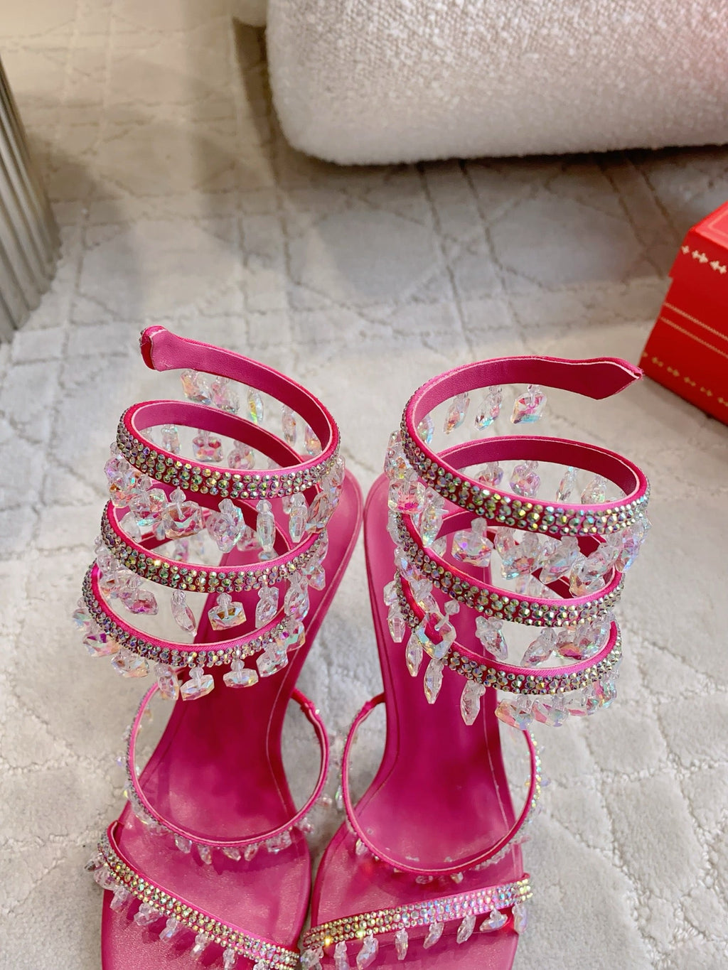RENE CAOVILLA 26S CLEO HIGH HEELS SANDALS 95 MM IN PINK LAMBSKIN STYLE 14