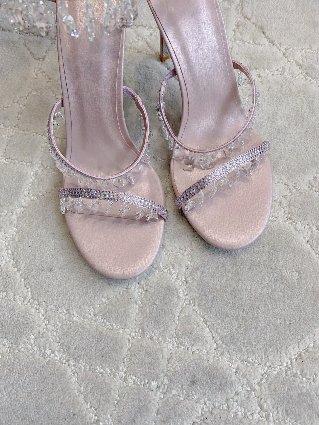 RENE CAOVILLA 26S CLEO HIGH HEELS SANDALS 95 MM IN LIGHT PINK LAMBSKIN STYLE 13