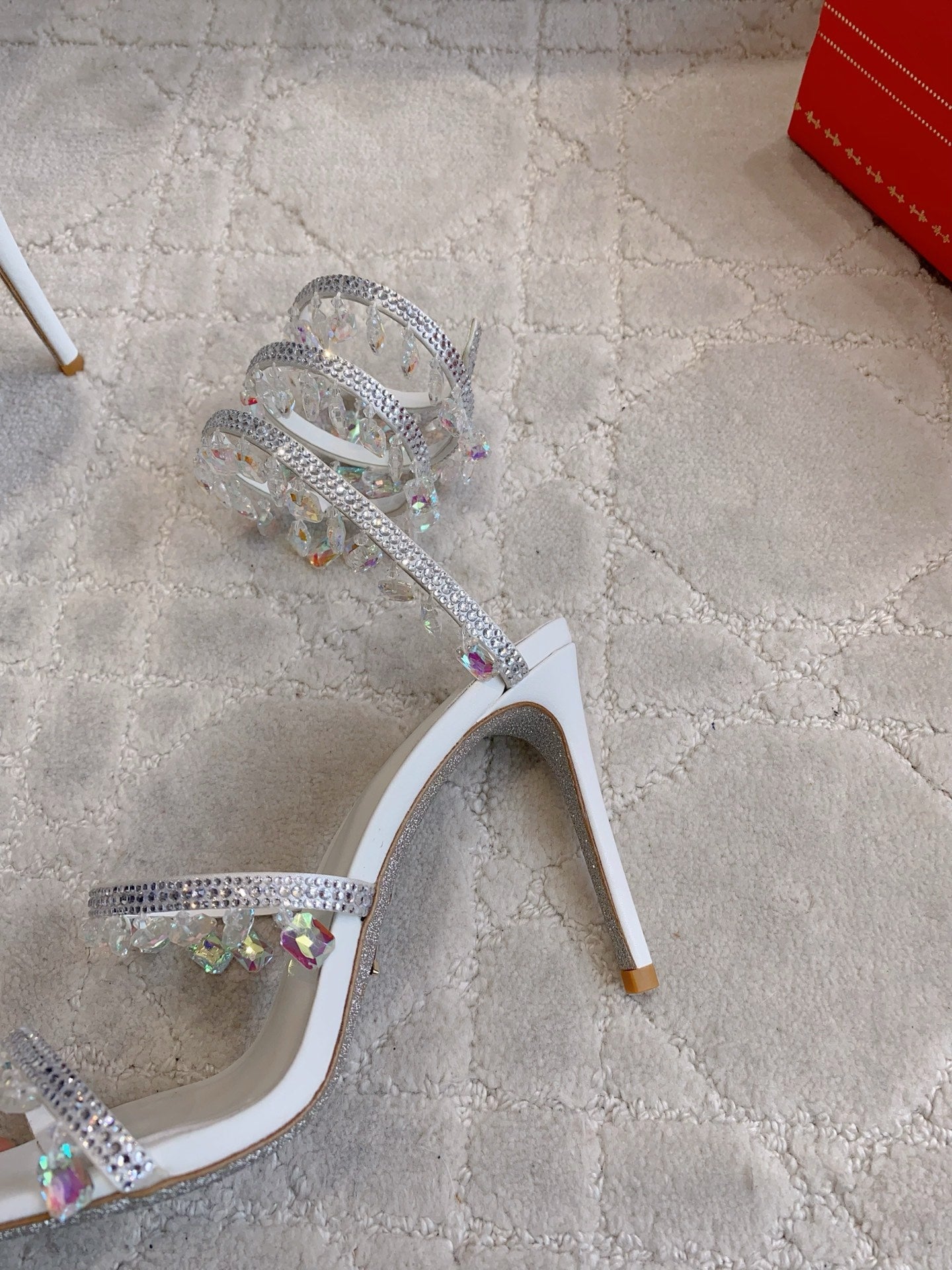 RENE CAOVILLA 26S CLEO HIGH HEELS SANDALS 95 MM IN WHITE LAMBSKIN STYLE 10