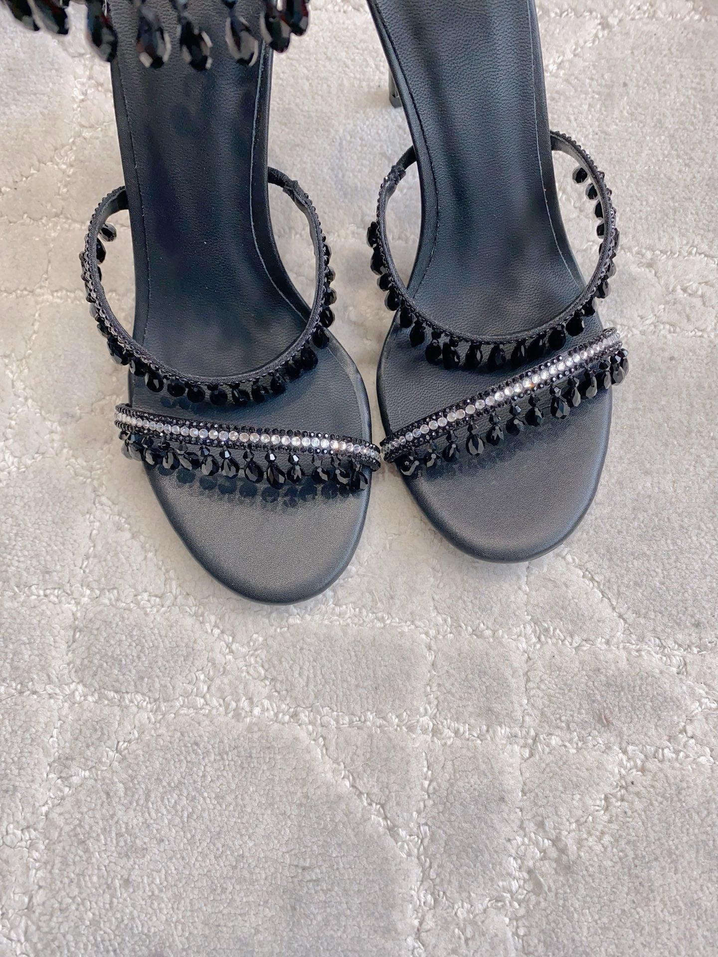 RENE CAOVILLA 26S CLEO HIGH HEELS SANDALS 95 MM IN BLACK LAMBSKIN STYLE 8