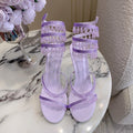 RENE CAOVILLA 26S CLEO HIGH HEELS SANDALS 95 MM IN LIGHT PURPLE LAMBSKIN STYLE 11