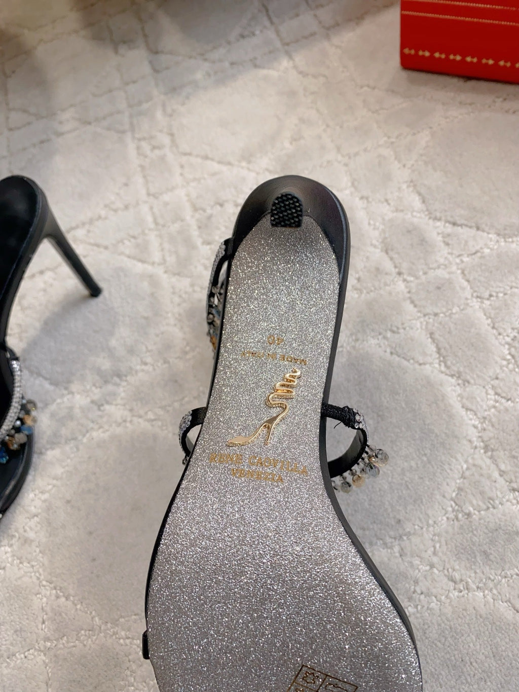 RENE CAOVILLA 26S CLEO HIGH HEELS SANDALS 95 MM IN BLACK LAMBSKIN STYLE 6