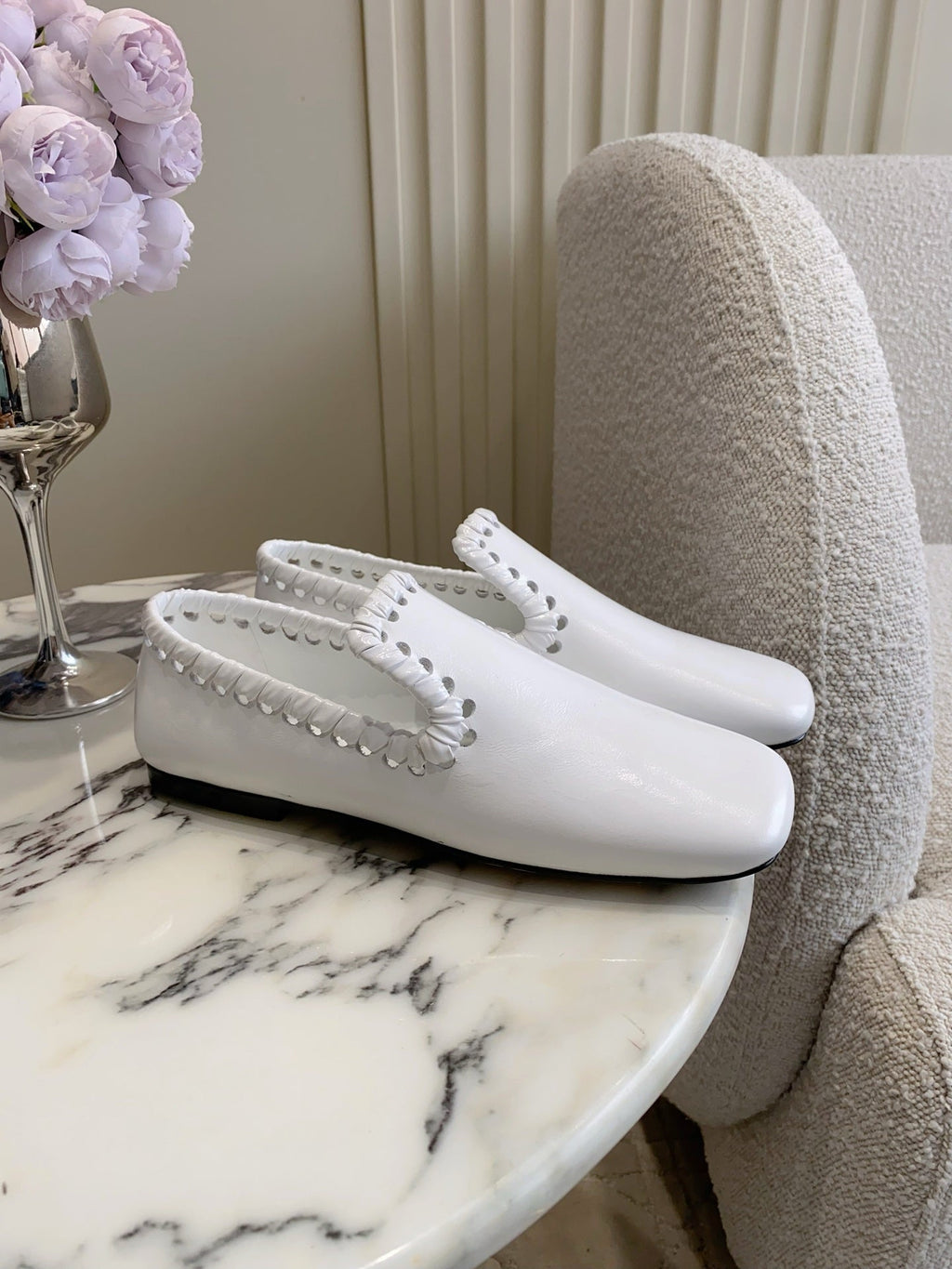 BOTTEGA VENETA 26S SABATO LOAFERS IN WHITE CALFSKIN