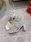 RENE CAOVILLA 26S RHINESTONE HIGH HEELS SANDALS 75 MM IN WHITE LAMBSKIN