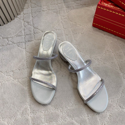 RENE CAOVILLA 26S HIGH-HEELED SANDALS 45 MM IN SILVER LAMBSKIN