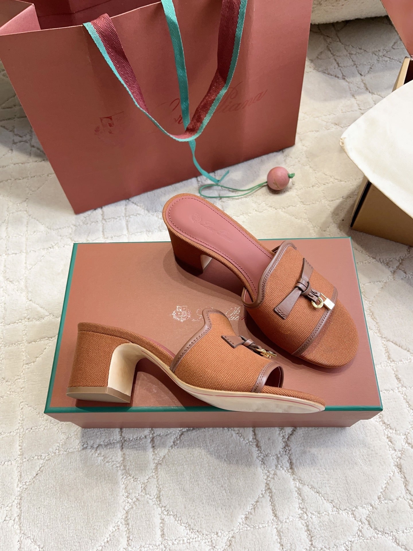 LP 26S HIGH HEEL SANDALS IN BRICK ORANGE CANVAS AND CALFSKIN