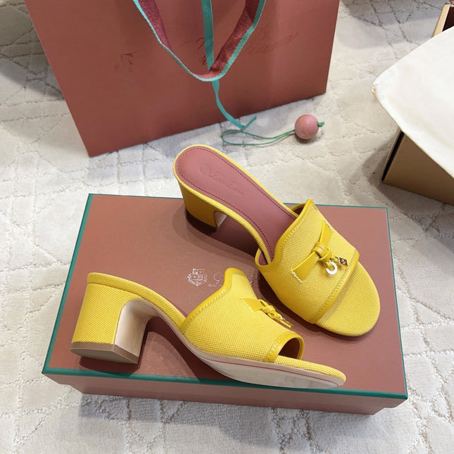 LP 26S HIGH HEEL SANDALS IN YELLOW CANVAS AND CALFSKIN