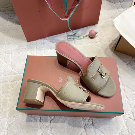 LP 26S HIGH HEEL SANDALS IN SAGE GREEN CANVAS AND CALFSKIN