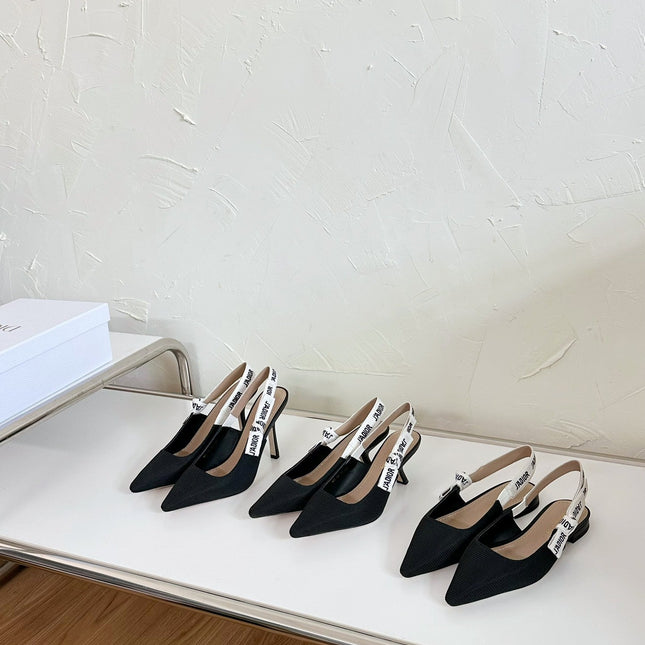 J'ADIOR SLINGBACK FLAT BLACK TECHNICAL FABRIC