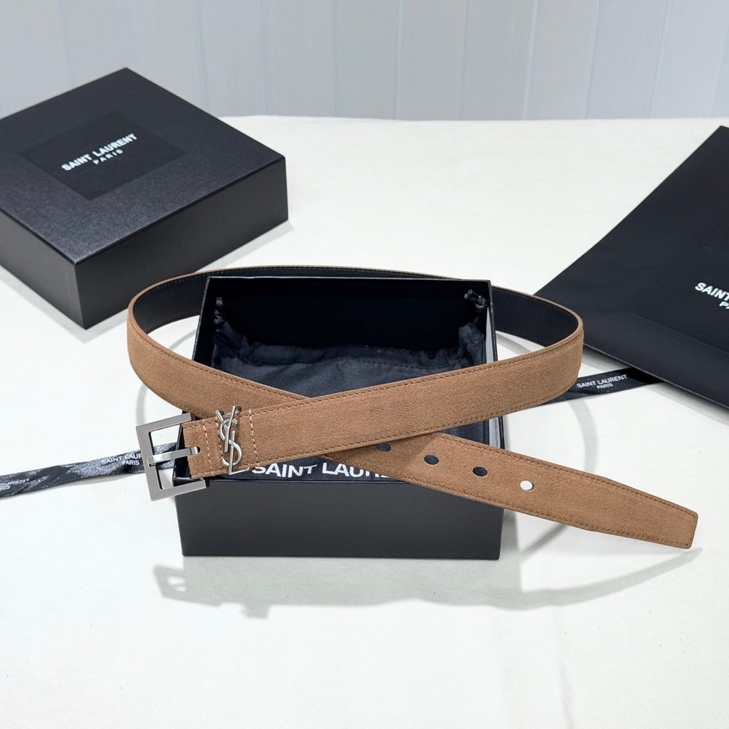 YSL 25S BELT 30 MM IN CARAMEL BROWN SUEDE 586762