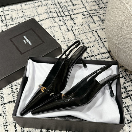 SL CARINE SLINGBACKS PUMP 45 BLACK CALFSKIN