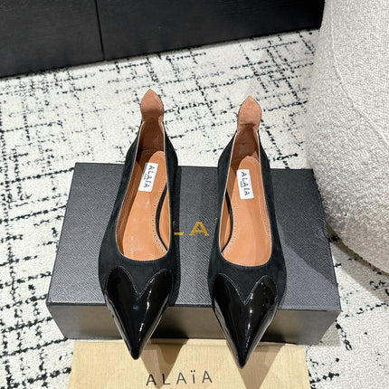ALAIA PUMP 1 CM IN BLACK SUEDE MIX BLACK CALFSKIN