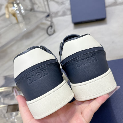 DIOR 25S B27 UPTOWN LOW-TOP SNEAKERS IN DARK BLUE MIX CREAM WHITE CALFSKIN STYLE 3