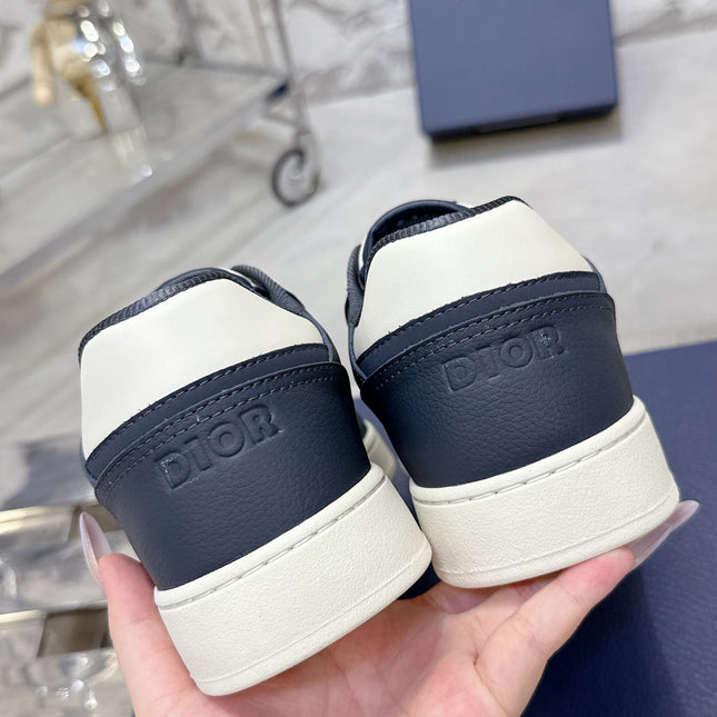 DIOR 25S B27 UPTOWN LOW-TOP SNEAKERS IN DARK BLUE MIX CREAM WHITE CALFSKIN STYLE 3