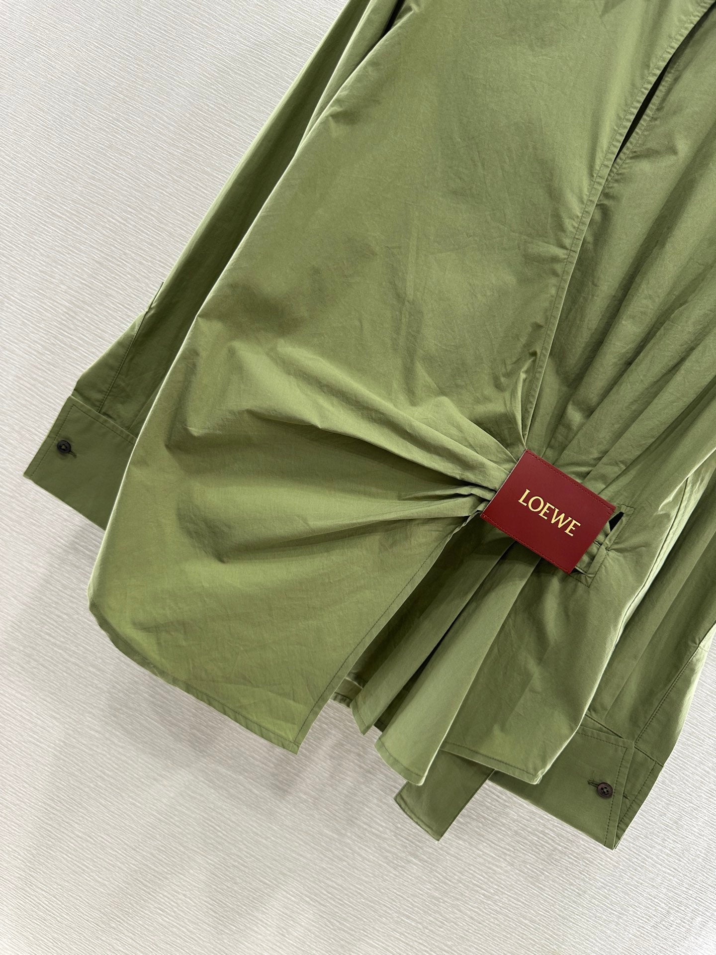 LOEWE GREEN LONG SLEEVE SHIRT WITH PLEATED WAIST